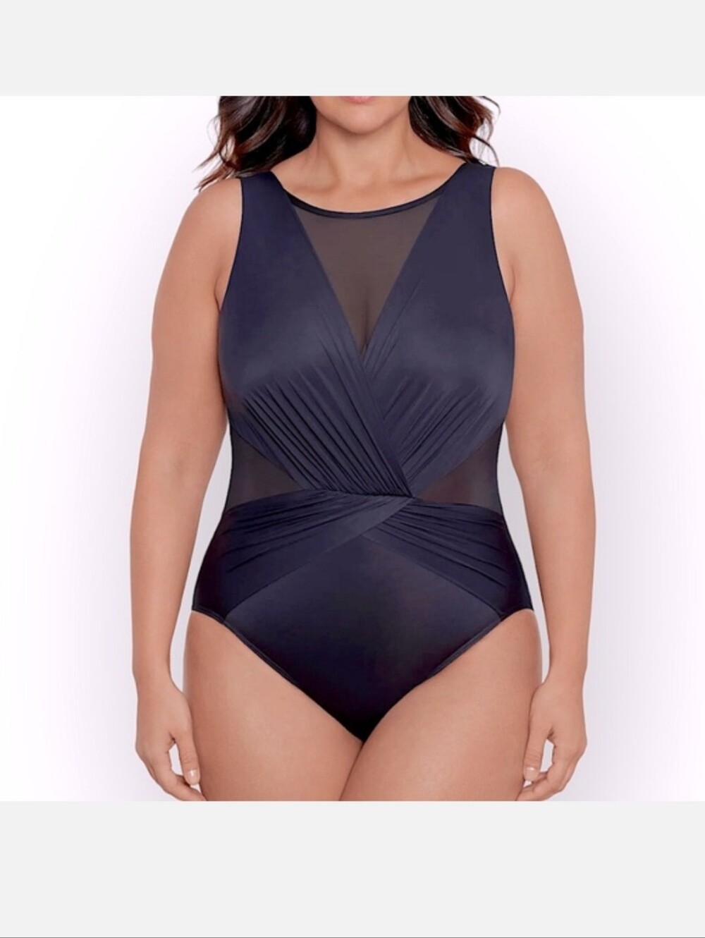 New Miraclesuit Palma Deep V Wire Free One Piece Swimsuit Midnight Blue Size 16